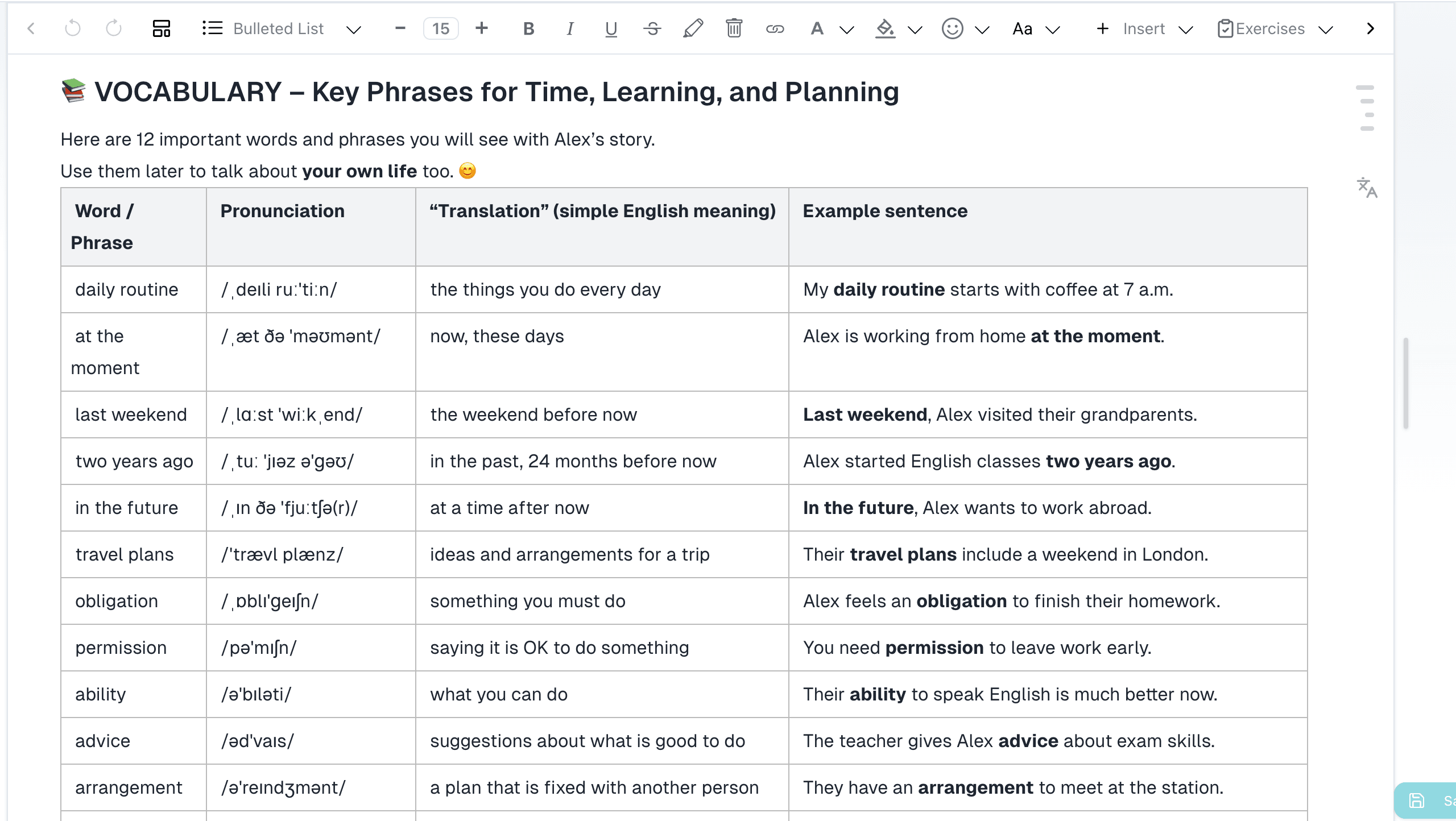 Speakly.PRO Lesson Builder — presentation mode with live controls