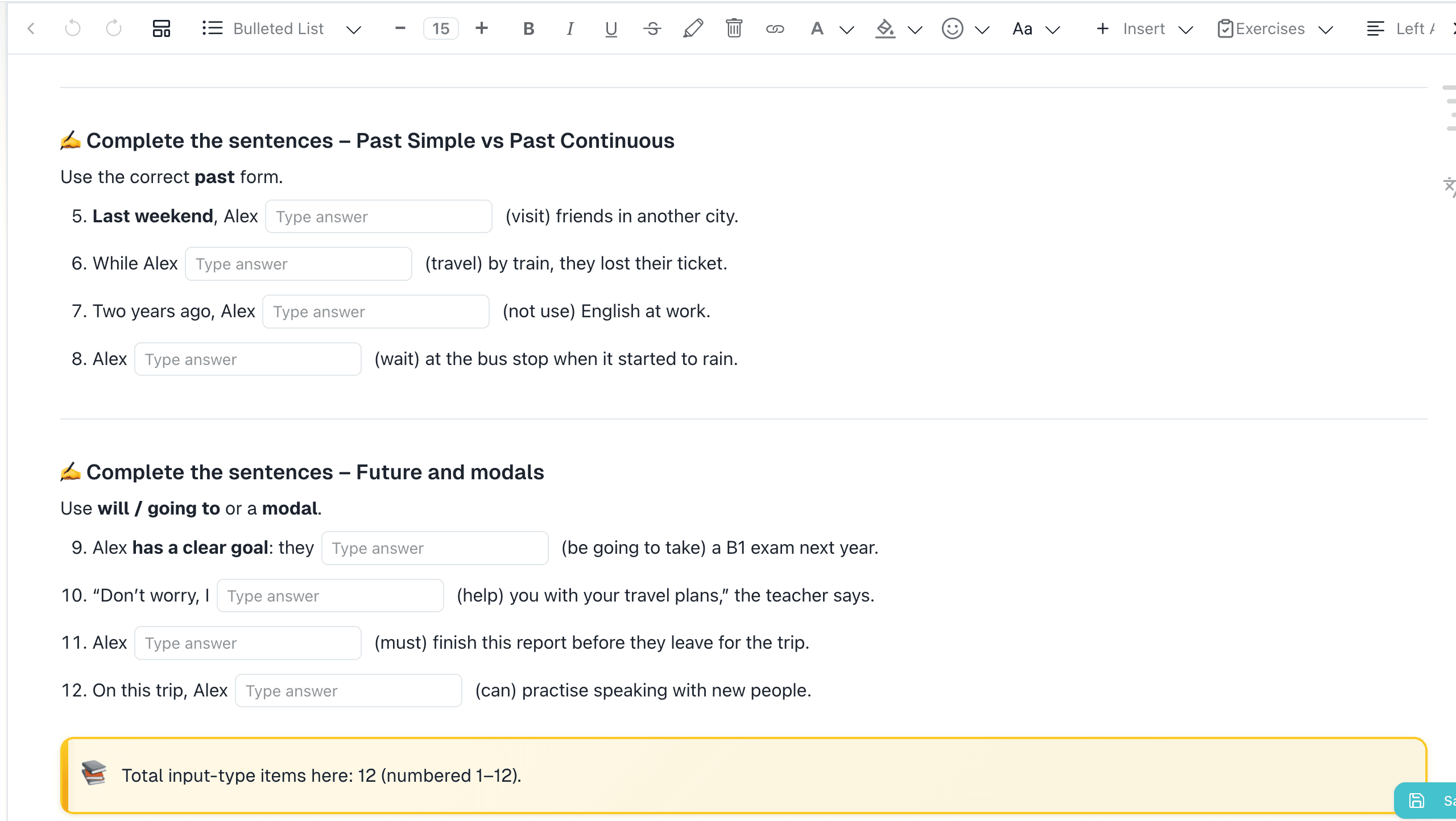 Speakly.PRO AI Exercise Generator — interactive step creation