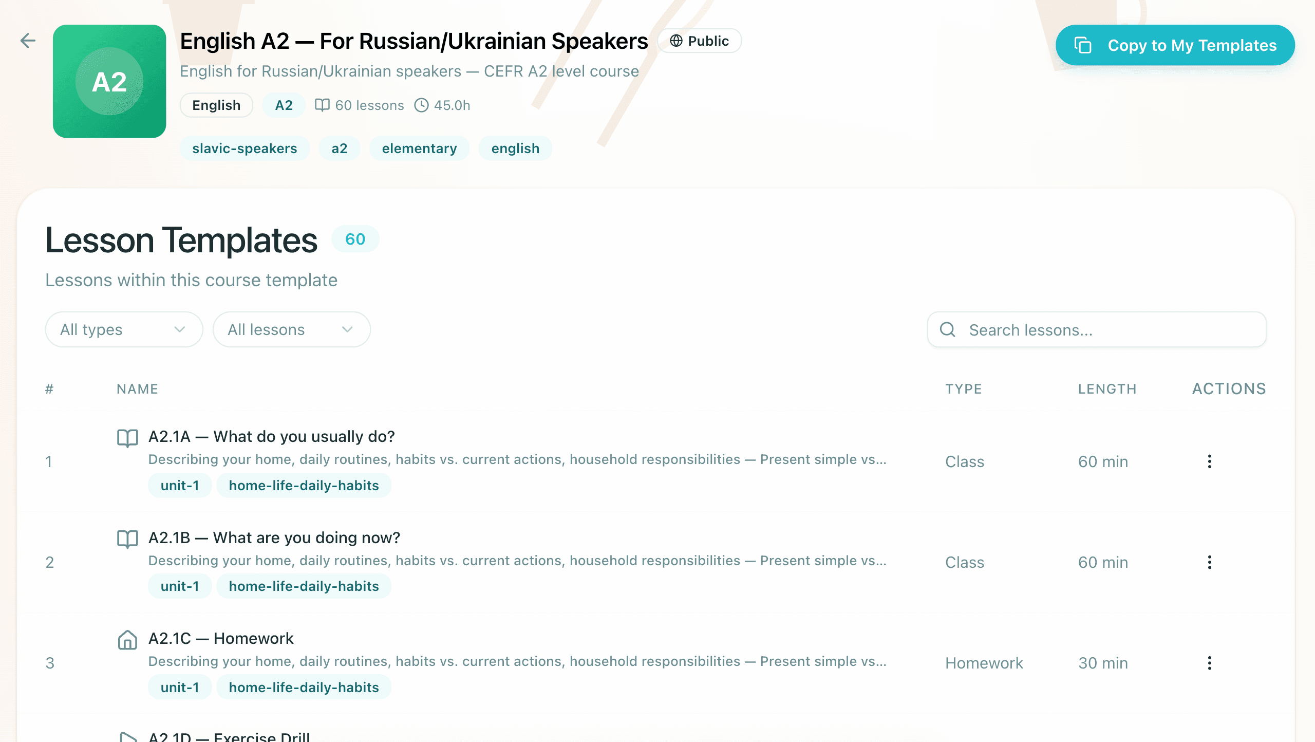 Speakly.PRO Templates — prebuilt English course template for creating lessons in seconds